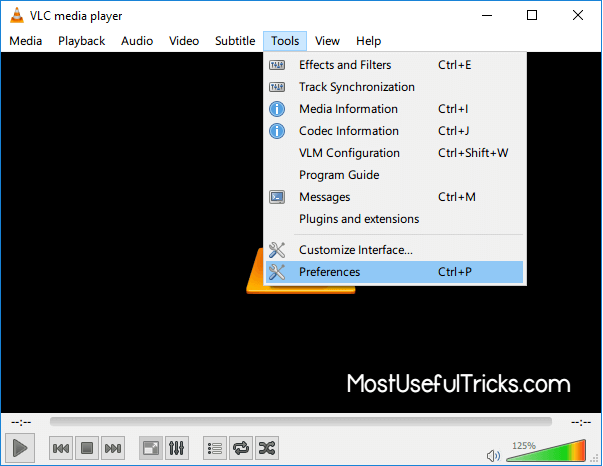 używanie skórek na VLC Media Player Step 1