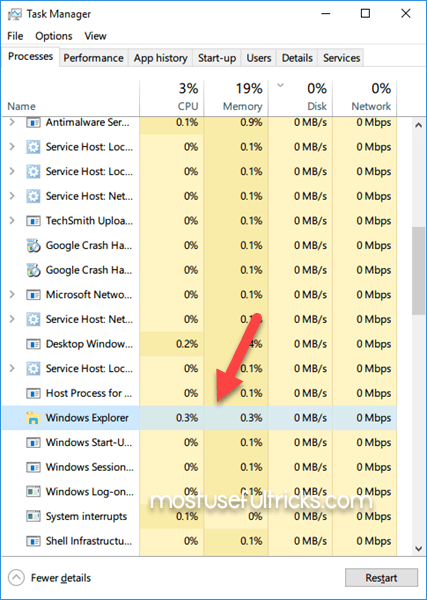 Restarting Windows Explorer