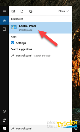 opening control panel in windows 10