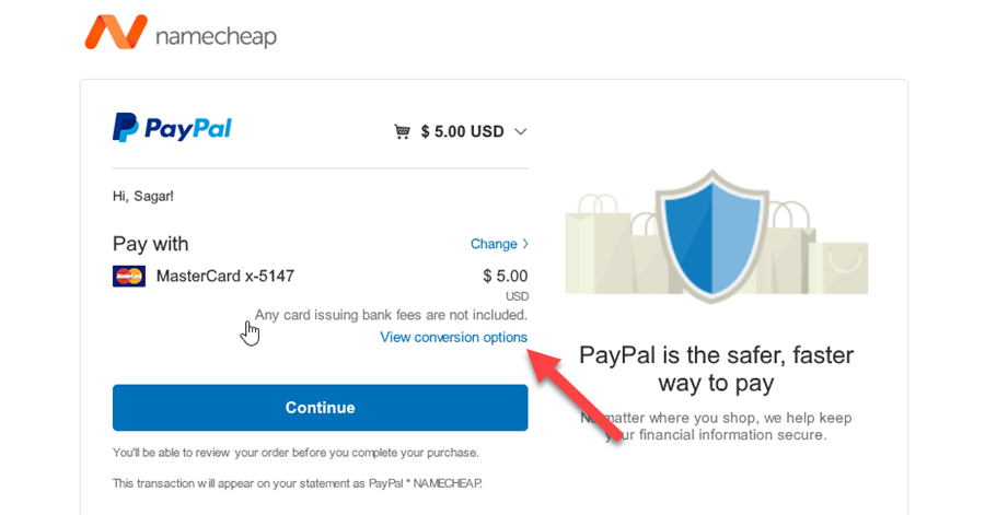Paypal View Conversion Options