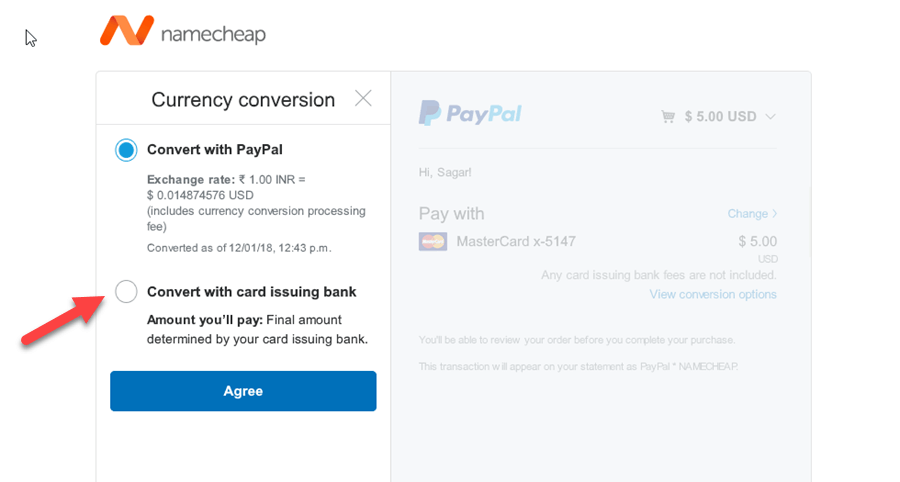 paypal convert with card issuing bank