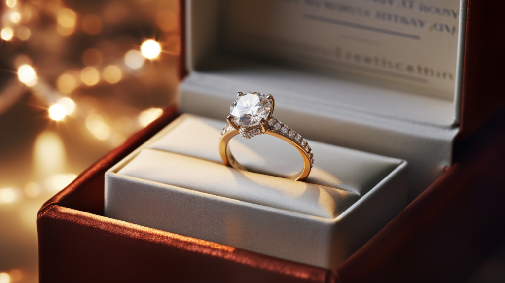 engagement ring in a box sparkling