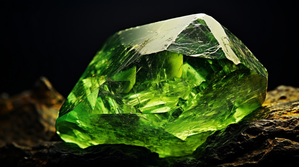 A dazzling green diamond on forest ground
