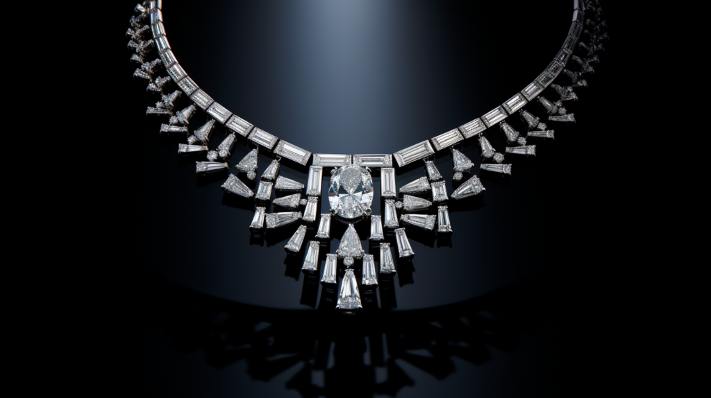 An elegant necklace made of baguette diamonds