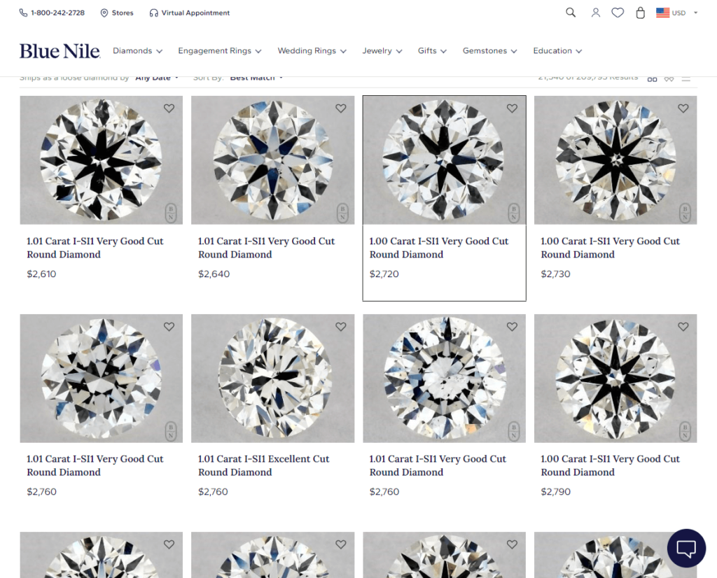 Blue Nile website-round cut diamonds