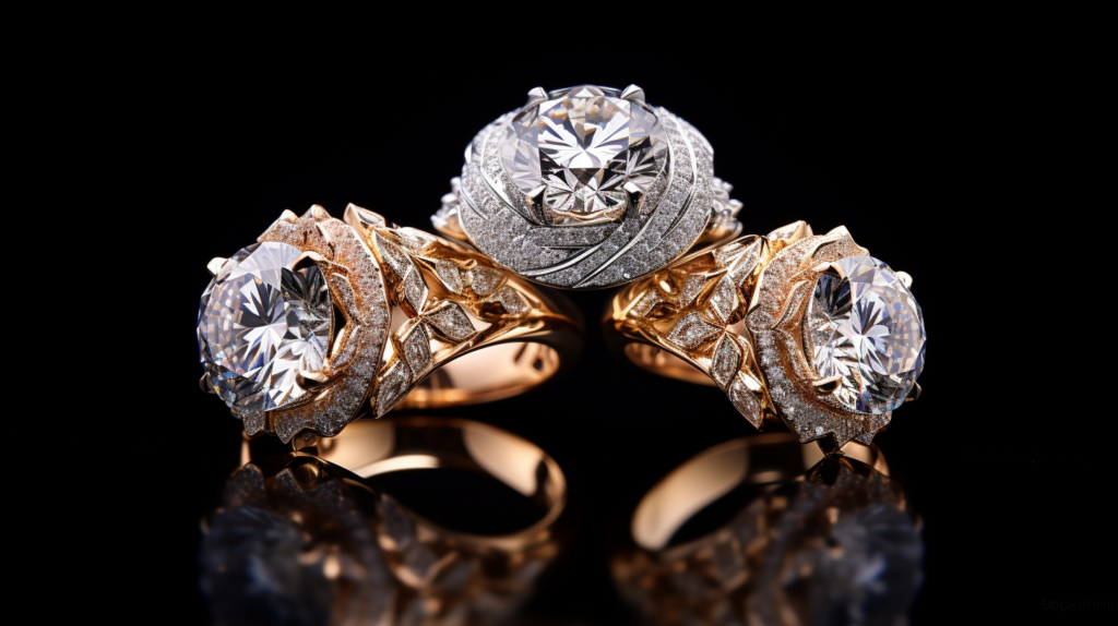 three floral Diamond rings stacked on each other in the article Chow Tai Fooks Diamond rings review.