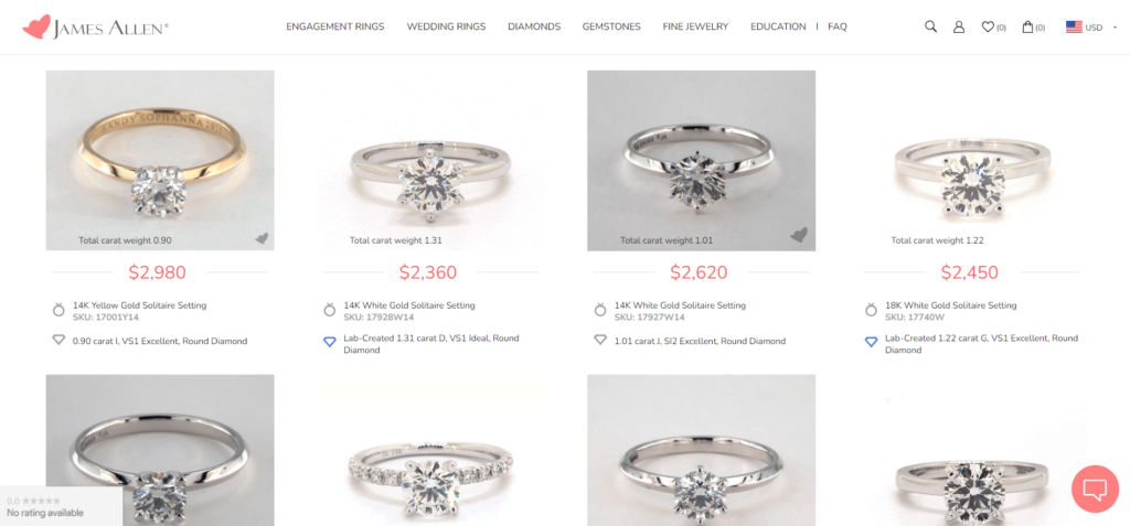 James Allen diamond engagement rings under $2500
