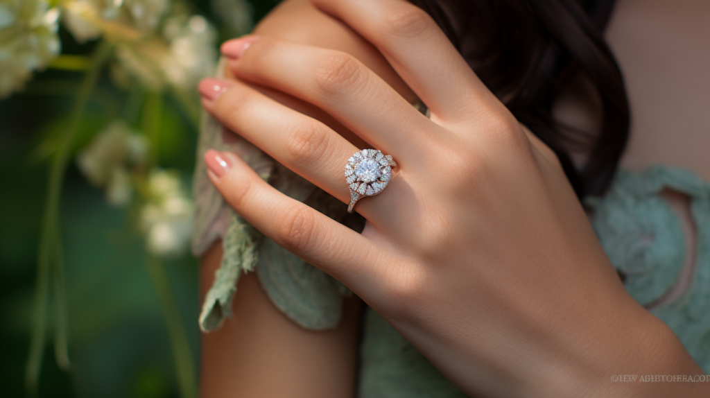 A women wearing a diamond ring from the Pre Set Engagement Rings Review
