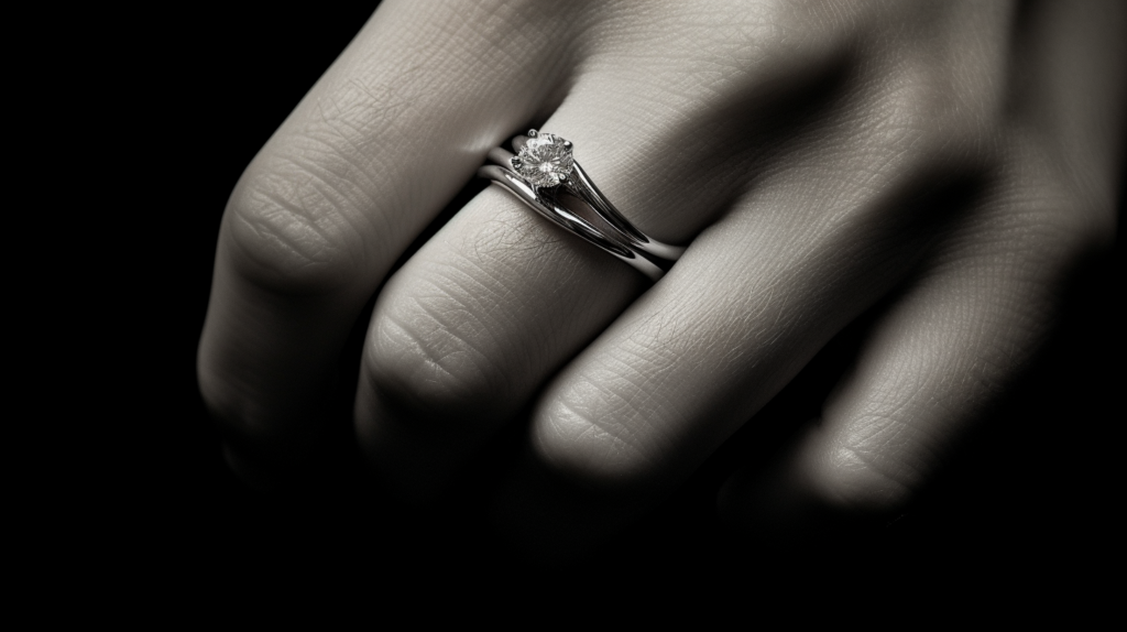 black and white vintage engagement ring finger