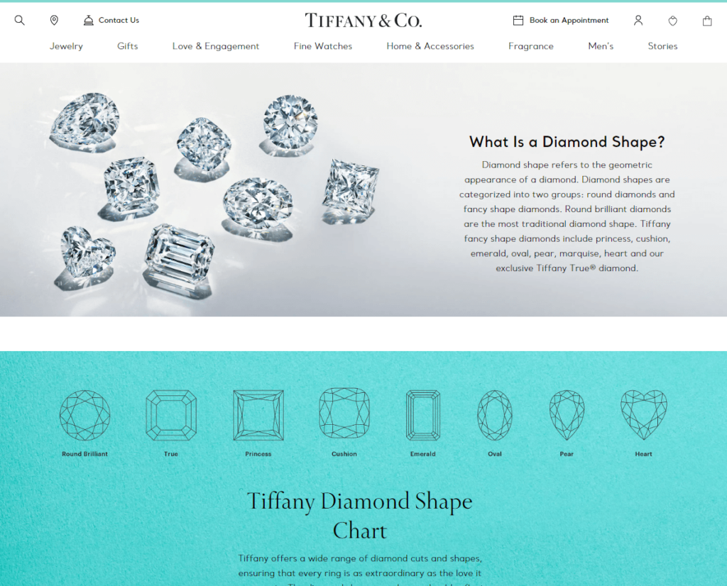 Tiffany&Co Website-diamond shape chart