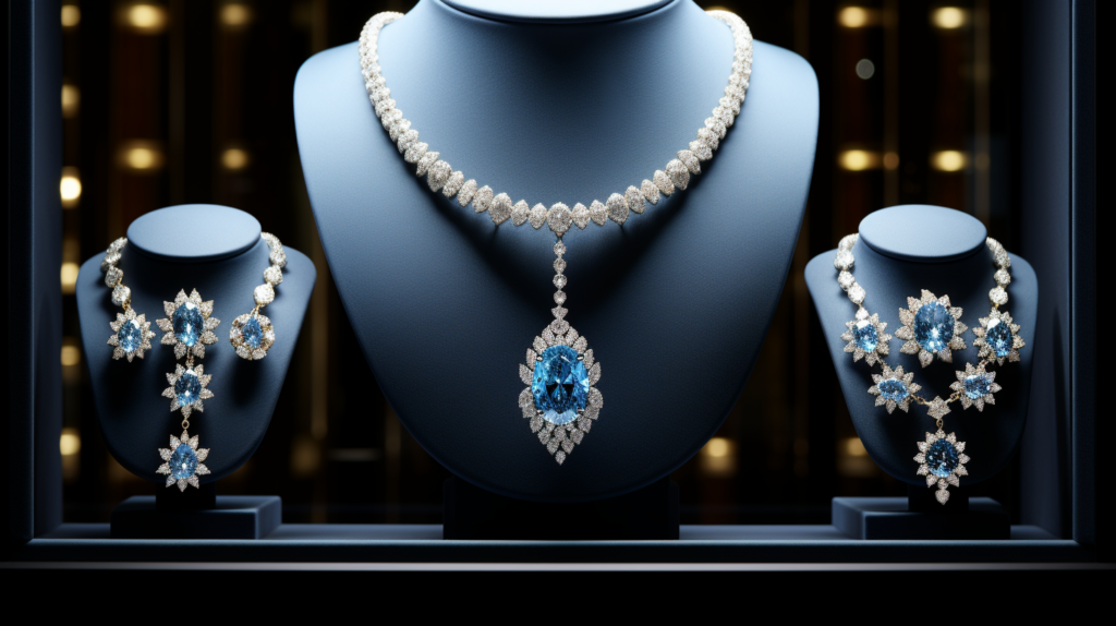 Blue diamond necklaces showcasing a beautiful and stunning looks. 