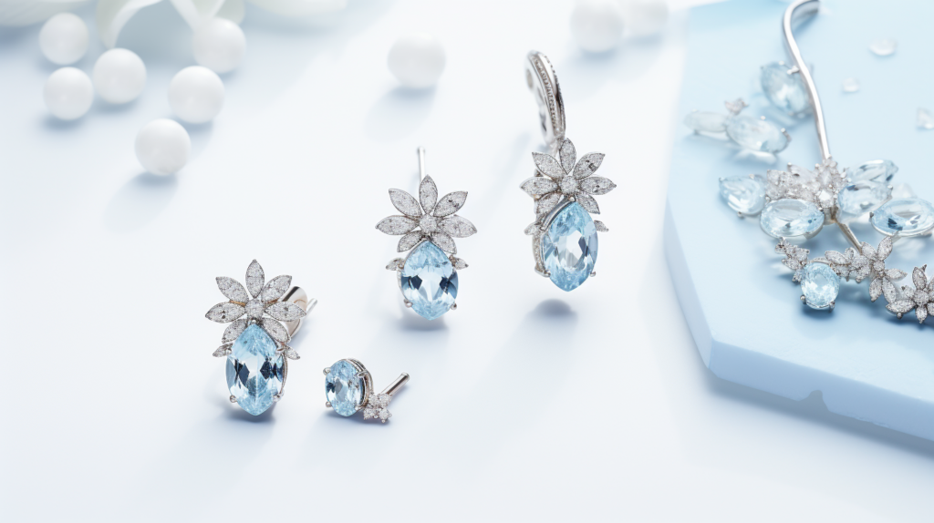 Aquamarian diamond jewelry set
